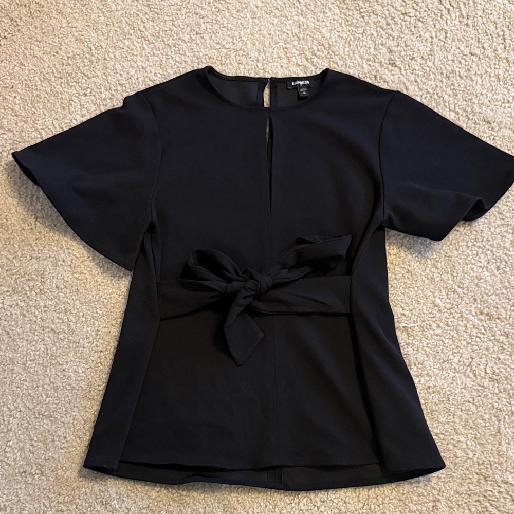 Express Women's Black Blouse with Bow Accent